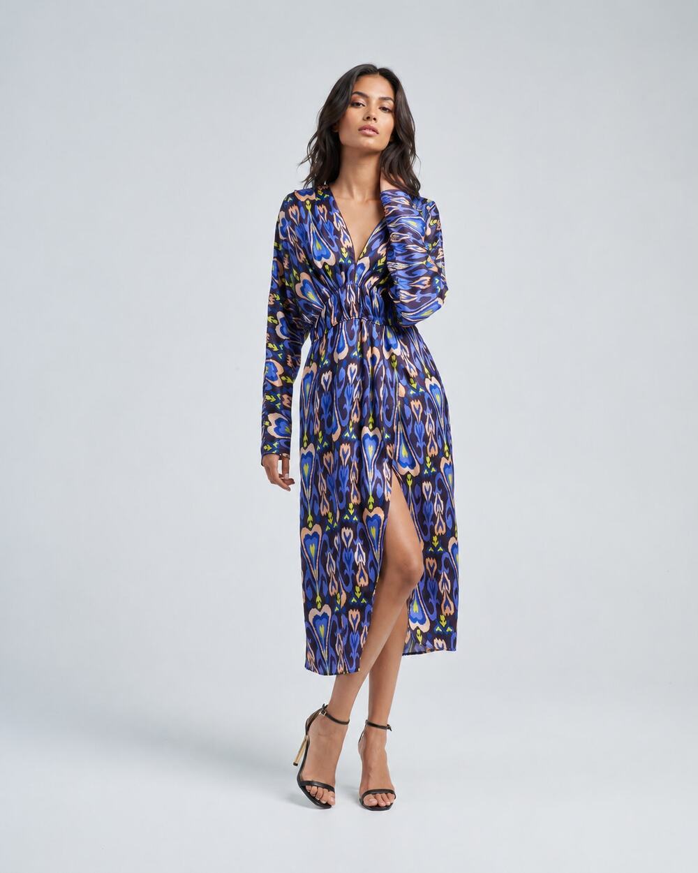 Forte Forte II US 6 Northern Light 2023 Purple Ikat Satin Dress Batwing Cocoon